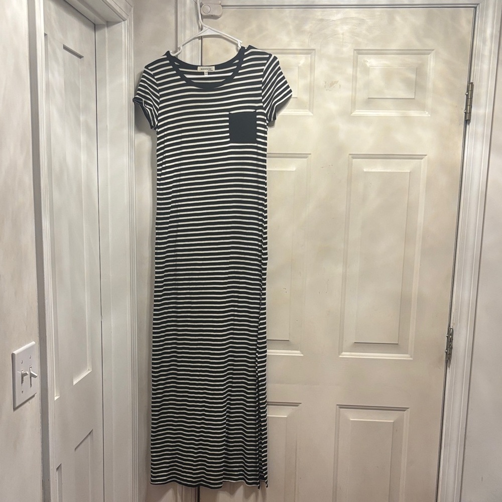 Elegant Black and White Striped Maxi Dress